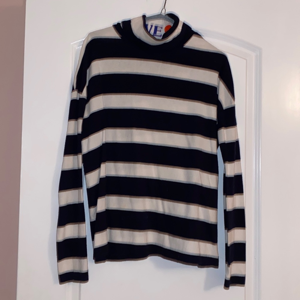 💙 J.Crew Navy $ White Deck Striped Turtleneck Top #B3380